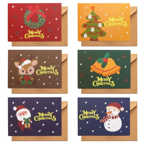 クリスマスカード 12枚セット グリーティングカード クリスマス 6デザイン メッセージ カード お祝い プレゼント 感謝状 お礼 封筒付き (E) 送料無料