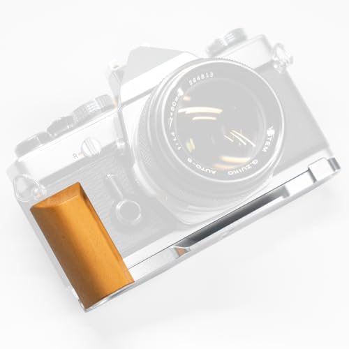 カメラグリップ 対応 Olympus オリンパス OM-1 OM-1N OM-1N MD OM-2 OM-2N OM-2N MD OM-3 フィルムカメラ 専用 L型クイックリリース プレート 天然 木製ハンドル 高級銘木 (黄金檀銀板)