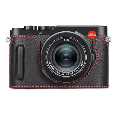 Leica D-LUX8/Leica D-LUX 8 保護ケース 収納ケース 持ち運び 保護カバー 耐衝撃 保護 キズ防止 収納 キャリングケース 代替品 社外品 ハーフケース ライカ ハーフカバー Leica D-LUX VIII カメラバッグ 本革 バッテリー交換 (ブラック＋レッド)