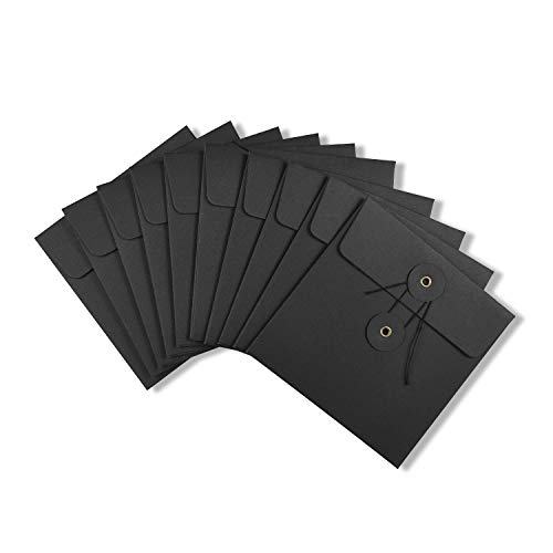 CD ケース DVD ディスクケース 紙ジャケット 厚紙 クラフト紙製 坪量:250g / m2 紙ジャケット ハトメ紐付き サイズ:13x13cm (10枚セット) ブラック 送料無料
