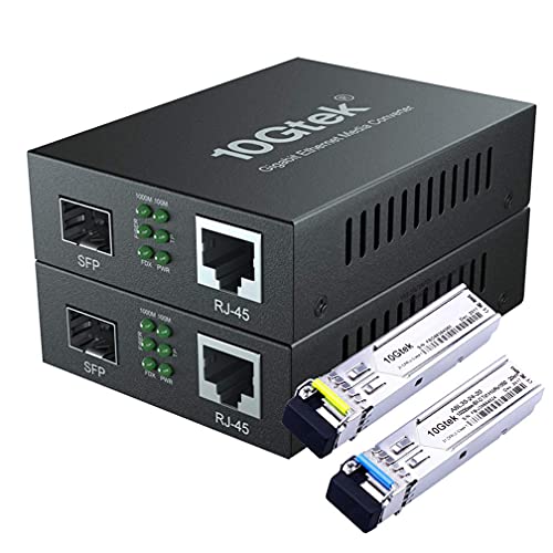 ギガビット 光メディアコンバーター シングルモード LCファイバー 1.25Gb / s ペア10 / 100 / 1000MメディアコンバーターとBiDi 1000Base-LX SFPモジュール セット (1310 / 1550nm 20km)