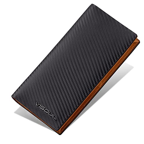 長財布 メンズ 財布 カーボンレザー 12枚カード収納 長財布 本革 2つ折り 財布 icカード収納 小銭入れなし 大容量 超薄型 レザー カーボンレザーブラック キャメル 7,052円