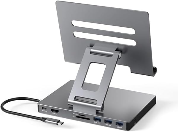 iPad Pro USB Cハブスタンド iPad Pro M4 M2 M1 13 12.9 11インチiPad Air用アダプタ ドッキングステーション 折りたたみ式 4K 60Hz HDMI PD充電 SD / TFカードリーダー USB 3.0&times;3 3.5mmオーディオ iPadドックアクセサリー｜LAVETT