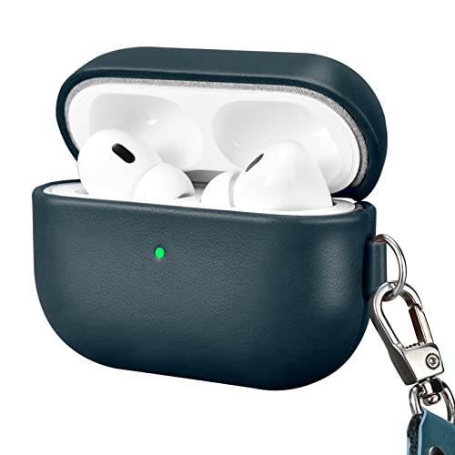AirPods Pro 2 ケース 本革 落下防止 耐衝撃 保護ケース AirPods Pro2 レザーケース カバー 分離式 全面保護 エアーポッズプロ2 ケース 装着充電可能 LEDライト可視 ワイヤレス充電持ち運びに便利 ストラップ付き (2022年9月発売専用 ダークブルー)