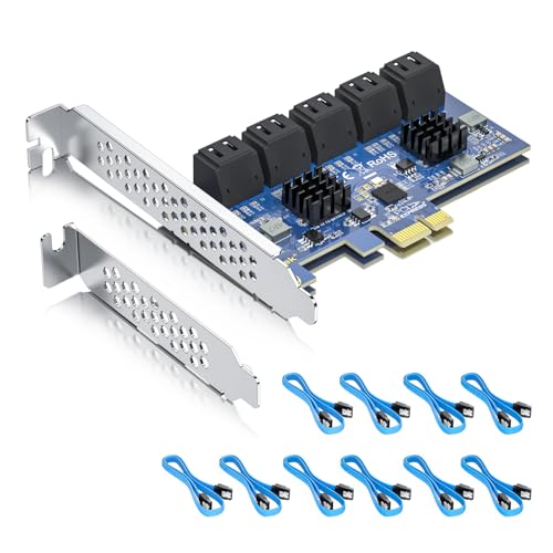 10ポートPCIe SATAカード SATA3.0 拡張カード X1 10 SATAケーブル付き サポートSSDおよびHDD