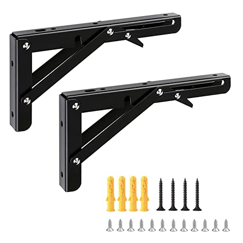 棚受け金具 折りたたみ L字型ブラケット棚支え 耐荷重50kg 2本セット 20cm (ブラック) 送料無料