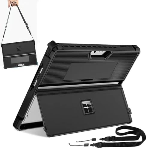 Surface Pro 8ケース ショルダーストラップ ハンドストラップ&ブラケットカバー付き 耐 衝撃 保護カバーオールインワン スタンド機能 マイクロソフトSurface Pro 13インチカバー 薄型 軽量 キーボードと互換性あり (Surface Pro 8-黒)