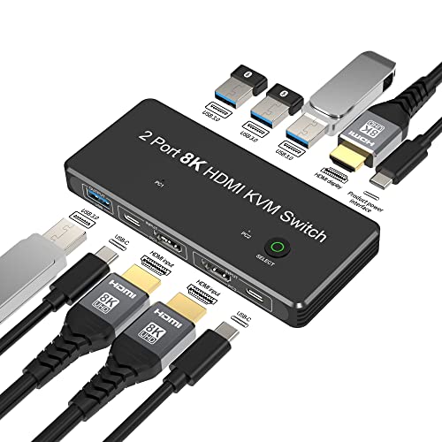 2界面 8K HDMI 2.1 KVM 取り替えっこ 2インプット1最終生産物 8K@60サイクル 4K@120サイクル 2マイコンから1管する 鍵盤 / 二十日鼠 / Uレコード盤を分かち合うする目的の4つのUSB 3.0界面