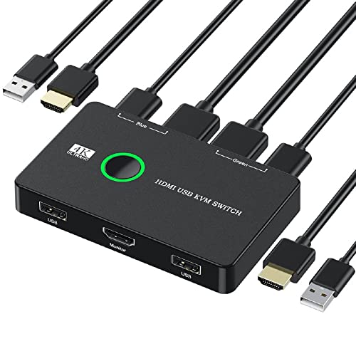 KVMスイッチセレクター USB 2.0 \u0026 HDMI 4K デュアルマイコン 分かち合う管する 高品位テレビ USBポートキーボードマウススキャナープリンター