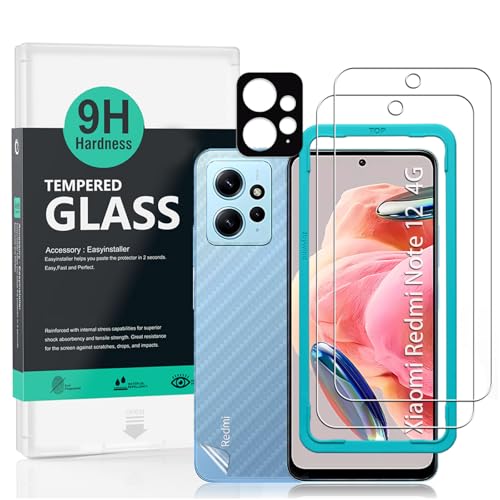 Xiaomi Redmi Note 12 4G ガラスフィルム スクリーンプロテクター 強化ガラス カメラレンズプロテクター1枚 裏当てカーボンファイバーフィルム1枚 [指紋読み取り 取り付け簡単] 送料無料