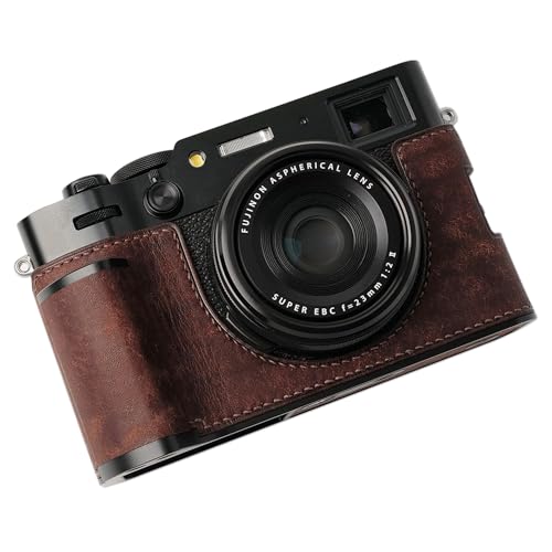 FUJIFILM 富士フイルム X100VI お手々手持ち部分 写真機入れもの 写真機押しかぶせる 写真機御徒面子 本革 銀付牛皮本体 + 金属元素軍事基地一皿 + 手持ち部分 3インチ1青写真 (レトロコーヒー)