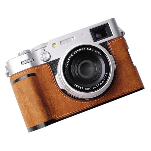 FUJIFILM 富士フイルム X100VI ハンドグリップ カメラケース カメラカバー カメラバッグ 本革 銀付牛革本体 + メタルベースプレート + ハンドル 3in1デザイン (レトロブラウン)