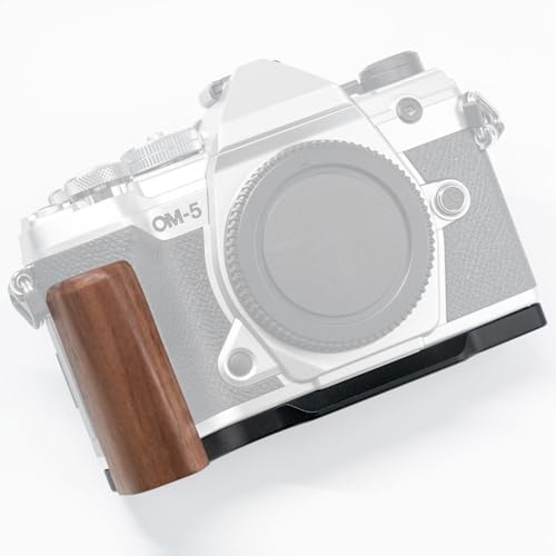 OM SYSTEM / オリンパス OM-5 カメラ カメラグリップ ハンドグリップ L型 クイックリリース プレート 精巧 仕上げ 高品質 天然 木製ハンドル (クルミ黒板)