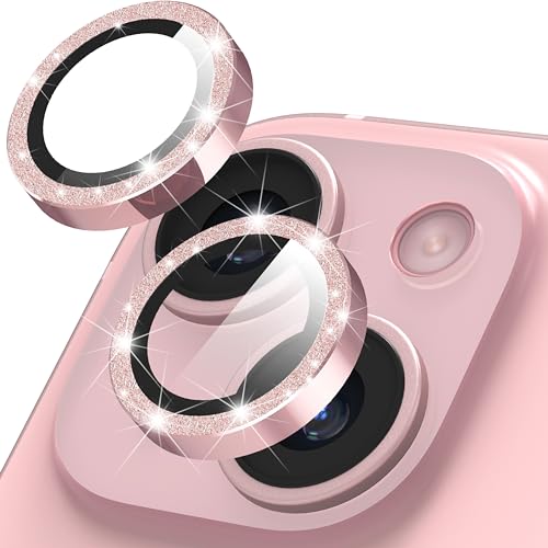 iPhone 15 / 15 Plus カメラレンズ プロテクター 9h 強化ガラス カメラカバー アイフォン15 / 15プラス 対応 キラキラ レンズプロテクター ピンク