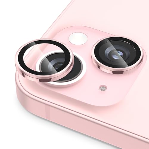 iPhone 15 / 15 Plus カメラフィルム カメラカバー 9H強化ガラス アルミ合金製 アイフォン15 / 15 プラス用 カメラ保護 キズ防止 耐衝撃 高透過率 黒縁取り 露出オーバー防止 極薄 カメラレンズカバー プロテクター ピンク