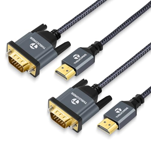2本パック HDMI VGAケーブル 1.5M 金メッキ 編組 HDMI VGA アダプターケーブル (オス-オス) コンピューター デスクトップ ノートパソコン PC モニター プロジェクター用