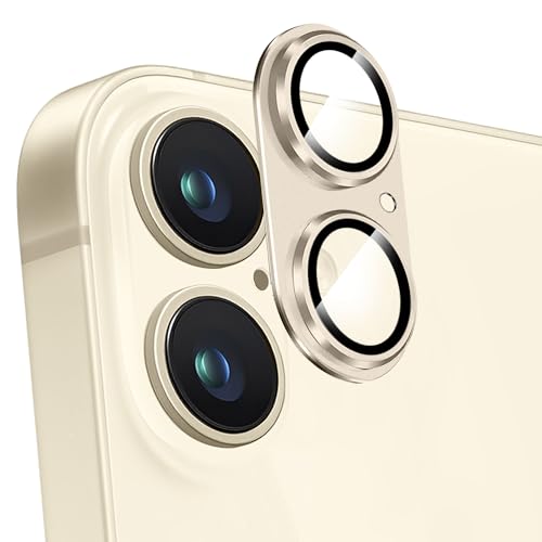 iPhone 17 / iPhone 16 / iPhone 16 Plus カメラフィルム アルミ合金製＋AR高透過率強化ガラス 一体型レンズ保護フィルム 耐衝撃 露出オーバー防止 アルミ合金 カメラカバー (アイフォン17 / 16プラス / 16 対応 イエロー)