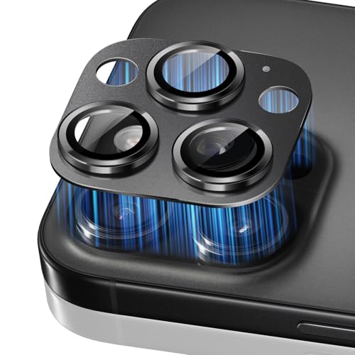 iPhone 16 Pro / 16 Pro Max カメラフィルム カメラ保護 9H強化ガラス アルミ合金 レンズカバー 超高透過率 アイフォン16プロ / 16プロマックス一体型 耐衝撃 キズ防止 露出オーバー防止 気泡ゼロ カメラカバープロテクタ ブラック