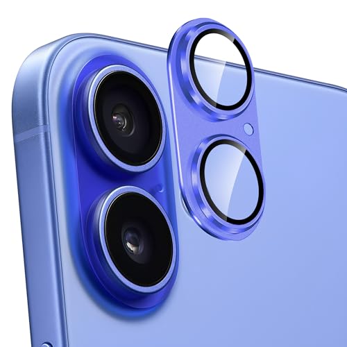 iPhone 16 / iPhone 16 Plus カメラフィルム アルミ合金製＋AR高透過率強化ガラス アイフォン16プラス / アイフォン16 一体型レンズ保護フィルム 耐衝撃 露出オーバー防止 アルミ合金 カメラカバー(iPhone 16 Plus / iPhone 16) (ウルトラマリンブルー)