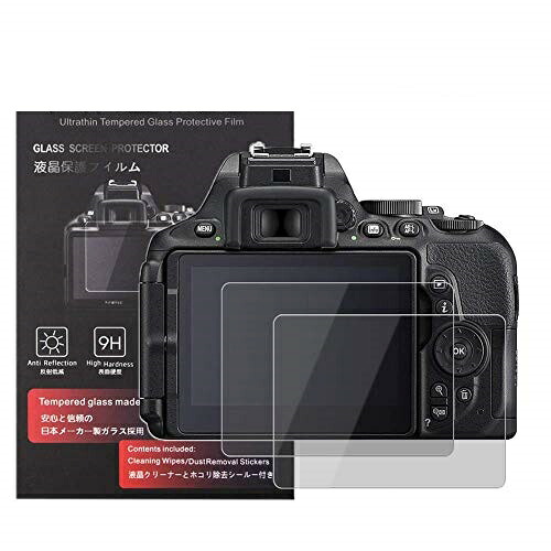 Nikon D5600 / D5500 / D5300 保護フィルム 液晶保護 硬度9H 高透過率 耐指紋 気泡無し 強化ガラス 厚さ0.3mm 2枚セット 標識クロス付き (D5600 / D5500 / D5300 保護フィルム 液晶保護 )