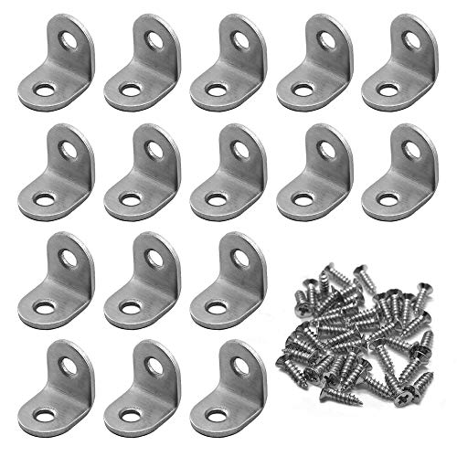 棚受 L字 アングルブラケット 20×20×16mm 直角ブラケット ステンレス製 L字金具 棚受け金具 アングル金具 ネジ32個付き (シルバー 16個セット)