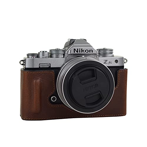 Nikon ミラーレス 一眼カメラ Zfc ケース カメラ保護ケース カメラケース バッテリー交換可 三脚ネジ穴付き ハーフケース ハンドグリップ付き 長持ち 本革レザー (ブラウン)
