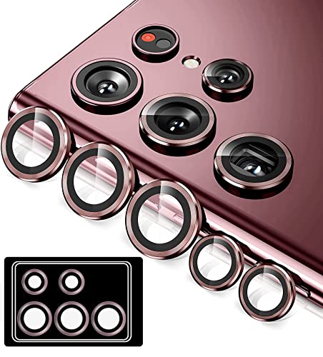 Galaxy S22 Ultra 用 カメラフィルム SCG14 SC-52C ギャラクシーS22ウルトラ 用 カメラ保護フィルム 薄型 強化ガラス 耐衝撃 独立型 露出オーバー防止 アルミ合金 カメラカバー (レッド)