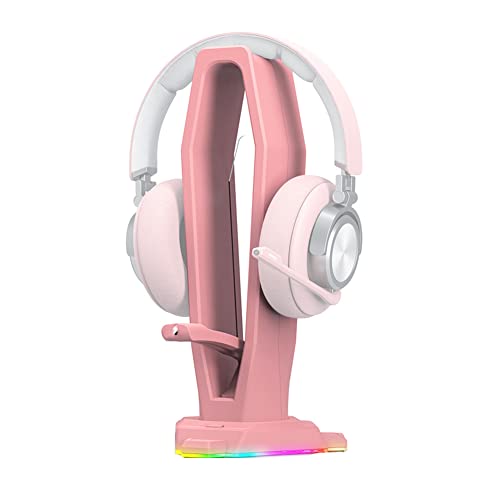 ヘッドホンスタンド RGB 卓上 ヘッドセットスタンド 内蔵USBハブ 3.5mm AUXポートと4つの USB 2.0 ポート ゲーミングヘッドホンスタンド マウスバンジー ゲーミング マウスバンジーコードホルダー 多機能 ヘッドホンハンガー ゲームアクセサリー ピンク