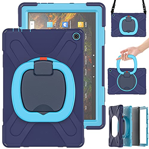 Fire HD 10 Plus 2021 ケース Fire HD 10 カバー 360度回転 持ち手付き 斜め掛け ショルダーベルト 肩掛け ストラップ Fire HD 10 プラス 2021 タブレット 保護ケース 耐衝撃 頑丈 PC シリコン アウトドア