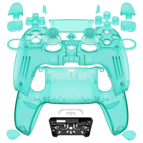 PS5 コントローラー カバー 保護 クリア 交換 修理 パーツ 保護カバー BDM-030＆BDM-040＆BDM-050 コントローラー 対応 フルセット タッチパッドカバー ps5コントローラーに対応 交換用トップボトムカバーケース [エメラルドグリーン]