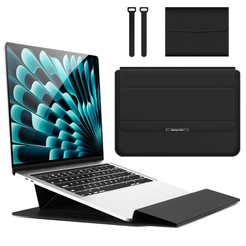 ノートパソコンケース 14インチ スタンド付き ラップトップスリーブ Macbook Air / Macbook Pro / Dell / Ausu / Acer / HP / Lenovo 13 / 13.3 / 14 / 15 / 15.6 / 16インチ用 PU革ケース [磁石設計] [スタンド機能] [折り畳み式] [撥水加工] 電源収納ポーチ...