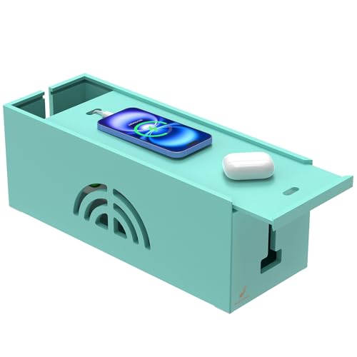 [スッキリ！簡単収納！！] コンセントボックス 電源タップ収納 竹製ケーブル収納ボックス 幅40ｘ奥行15ｘ高さ15ｃｍ 大容量 各タイプの電源タップに 組立不要 簡単に使える 水色