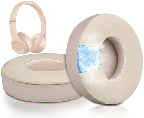 イヤーパッド パッド Beats Solo 2 & Solo 3 Wireless (B0534 / A1796) 交換パッド ヘッドパッド ノイズアイソレーション 高密度フォーム 厚手パッド 冷感 ‐ サテンゴールド 互換品 代替品