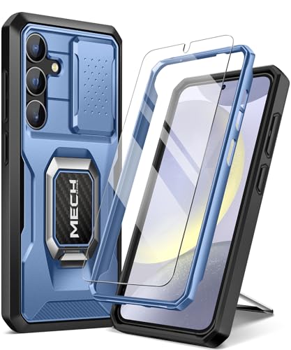 Galaxy S24 Plus 入れもの 強化因子硝子製映写幕プロテクター付 五体保護すること 軍用級の耐震 Galaxy S24 + Plus 持ちはこぶ入れもの (2024) 輪っか鉤括弧とスライドカメラカバーを内蔵し 青色