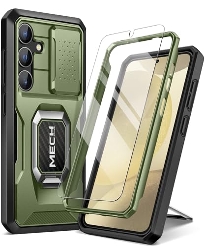 Galaxy S24 Plus 入れもの 強化因子硝子製映写幕プロテクター付 五体保護すること 軍用級の耐震 Galaxy S24 + Plus 持ちはこぶ入れもの (2024) 輪っか鉤括弧とスライドカメラカバーを内蔵し 緑であること