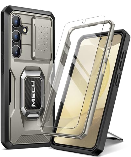Galaxy S24 Plus 入れもの 強化因子硝子製映写幕プロテクター付 五体保護すること 軍用級の耐震 Galaxy S24 + Plus 持ちはこぶ入れもの (2024) 輪っか鉤括弧とスライドカメラカバーを内蔵し チタン薄墨色