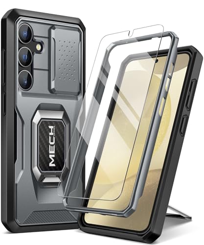 Galaxy S24 Plus 入れもの 強化因子硝子製映写幕プロテクター付 五体保護すること 軍用級の耐震 Galaxy S24 + Plus 持ちはこぶ入れもの (2024) 輪っか鉤括弧とスライドカメラカバーを内蔵し 薄墨色