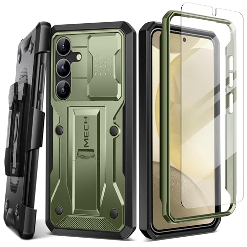 Galaxy S24 ケースキックスタンド付き添い人 横すべり式写真機取りまかなう内蔵＆三尺帯ゼムクリップ付き添い人 五体ミリタリー評価の耐衝撃性Galaxy S24持ちはこび容れもの (2024) 映写幕プロテクター付き添い人 緑であること