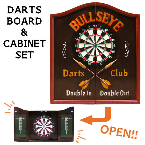ダーツボード ウッドキャビネット セット W60×H70cm BULLSEYE 木製 ハウス マイダーツ 壁掛け ブル あな番 的 矢  スコア バレル シャフト ダーツバー セグメント アナログ スローイング アメリカン雑貨