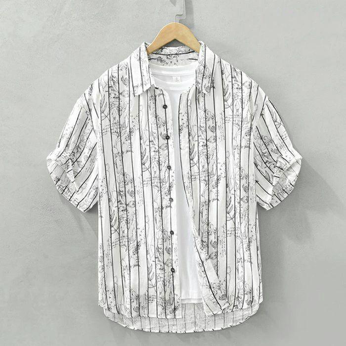 M-3XL リネンプルオーバー 麻100％ 半袖プルオーバー ブランド名 TATOYA 30代 40代 ゆったり 快 夏服 薄っぺら 半袖 成人男性 春 夏 プルオーバーYシャツ 心地よい バンドカラーシャツ 柄 夏 メンズ お坊っちゃん 成人男性 分かりやすい 20代