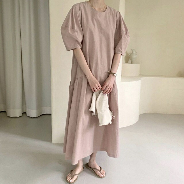 楽天市場 Elim サイドギャザー パフスリーブ ワンピース ライトベージュ ベージュ ダスティパープル The Useful Stand