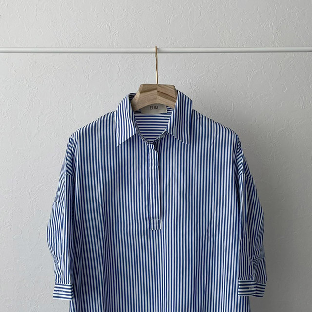 Elim ストライプ シャツワンピース ブルー septicin Com