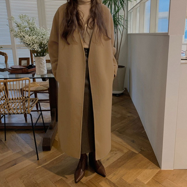 ELIM ウール リバー ロングノーカラーコート