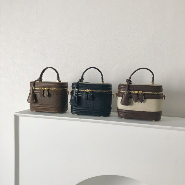 バニティバッグ 赤銅色×エクリュ/モカ赤銅色/黒いこと