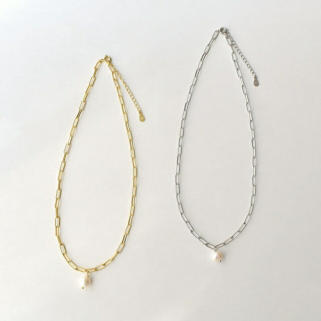 【a n c e】SV925 Square Chain Pearl Necklace