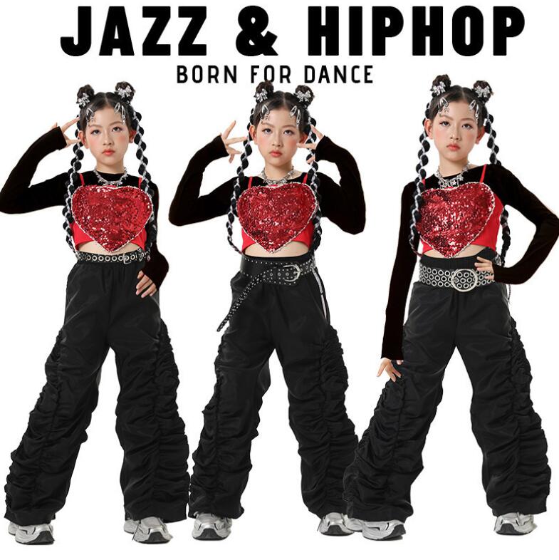 女の子 ジャズダンス 衣装 ジャズ ヒップホップ スパンコールベスト ハートベスト ダンスパンツ ダンス衣装 jazz hiphop 女の子 演出服 文化祭 個性 ダンス衣装