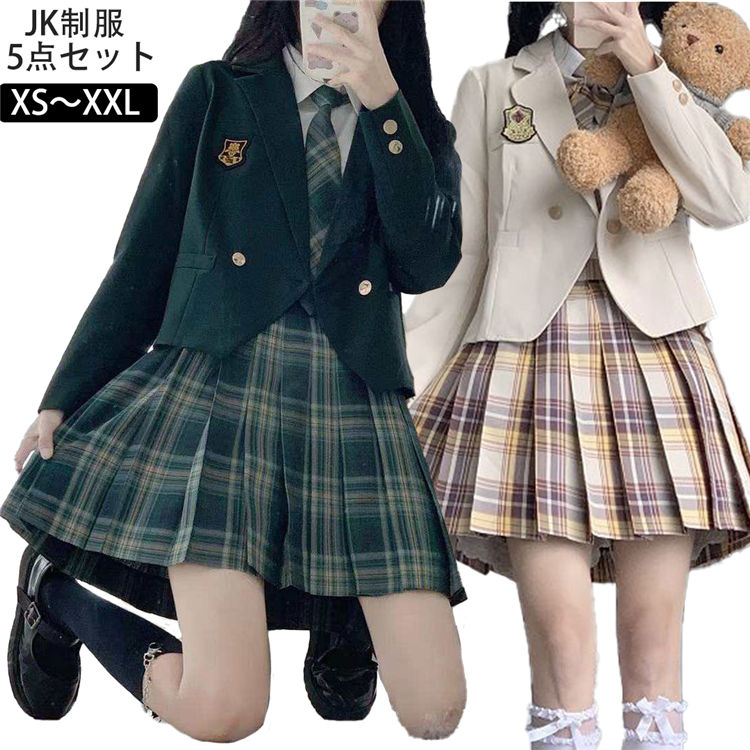 卒業式 スーツ 女の子 入学式 入学祝い 5点セット 中学生 高校生 中高生 卒業式 卒業式 ゆったりサイズ フォーマルスーツ 女児 ジュニアスーツ チェック柄 プリーツスカート 蝶結び付き 卒業式服 結婚式 お受験 発表会 XS S M L XL XXL