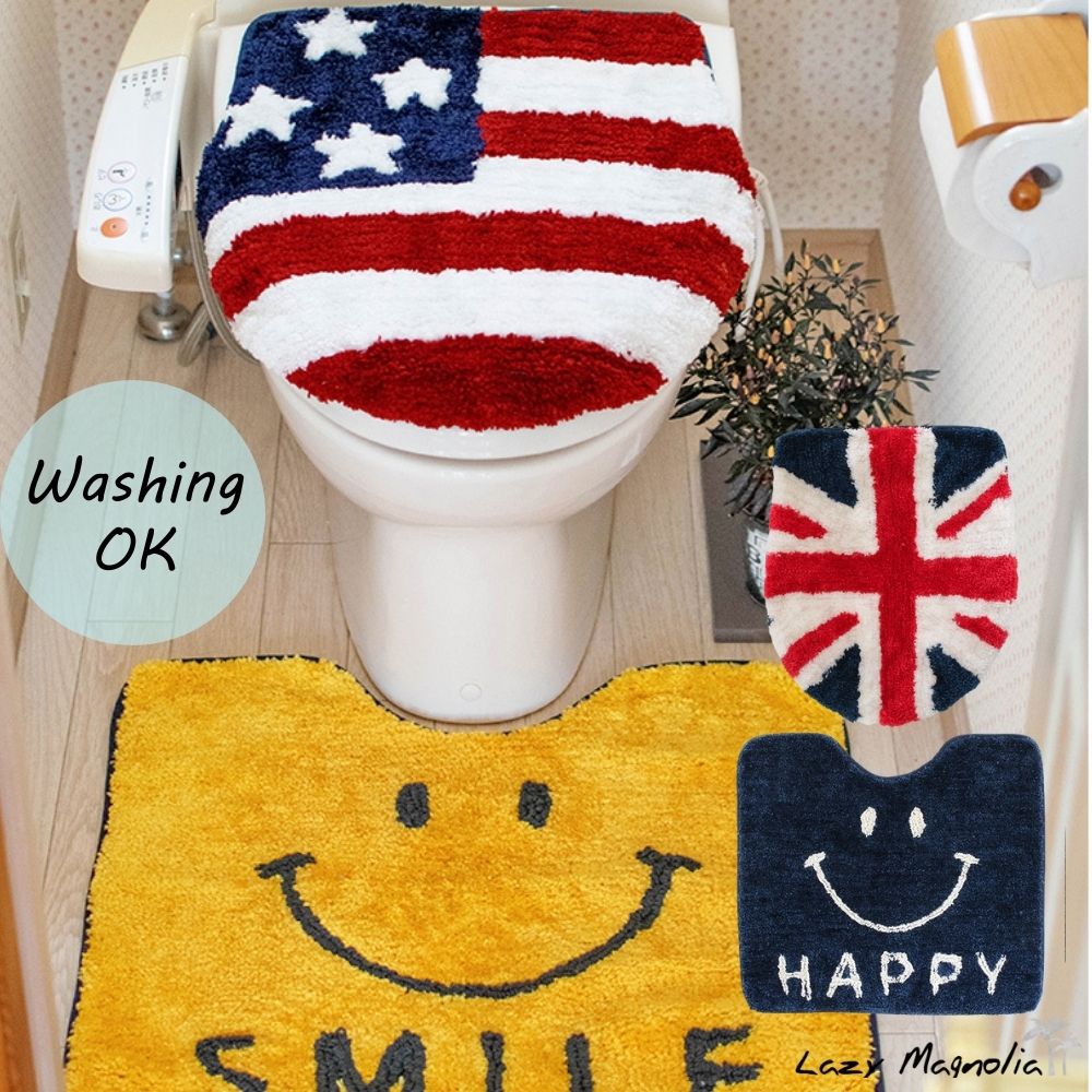 トイレマット セット 2点 おしゃれ 標準 かわいい トイレカバー トイレふたカバー トイレ用品 インテリア ふたカバー スマイル にこちゃん トイレセット 2点セット 可愛い 明るい Pop カジュアル 87 以上節約