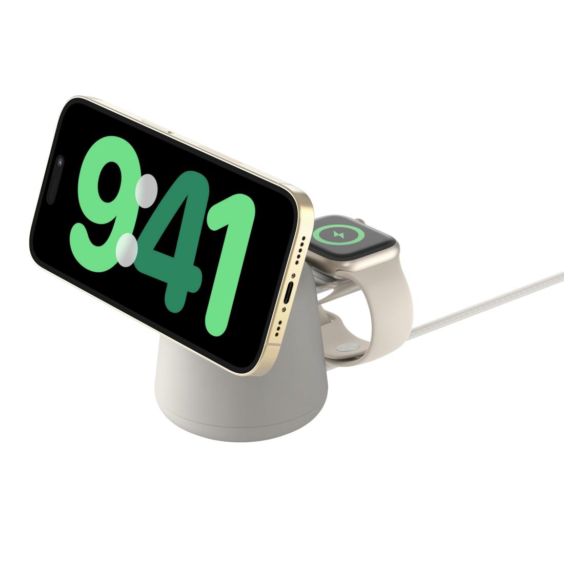 Belkin [Apple公認] 2 in 1 MagSafe充電器【Apple Store取扱製品】最大15W高速充電 ワイヤレス充電器 MagSafe公式認証 iPhone 16/15/14/13/12 Apple Watch 9/8/7/Ultra 高速充電対応 USB-Cケーブル付属(1.5m) AC電源アダプタの付属なし サンド WIZ020btH37