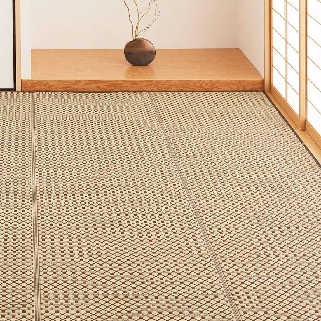 萩原 洗える い草風引っ敷き ルイス 赤銅色 日本の首都間6畳 約261X352糎 柄上敷き 花ござ 引っ敷き 和今めかしい